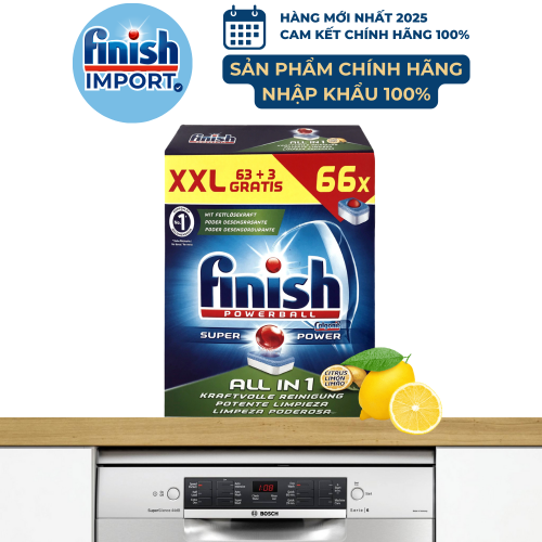 Hộp 66 viên rửa chén Finish All in 1 – (6x tính năng trong 1 viên – Hương Chanh) – (Dành cho máy rửa chén 9-10-12-13 bộ trở xuống).